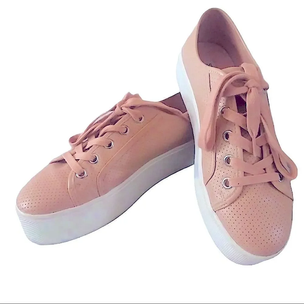 Pink Future Leather Lace Up Chunky Sole Sneakers by Steve Madden NEW